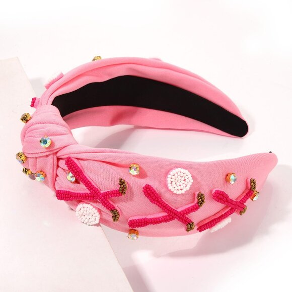 Golf Headband Beaded Rhinestone Crystal Wide Knot Sport Hair Accessory - Picture 7 of 7